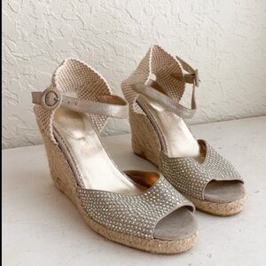 le silla Crystal espadrille peep toe wedges